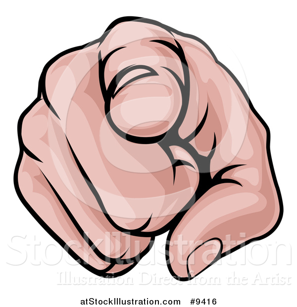 Vector Illustration of a Cartoon Caucasian Hand Pointing Outwards