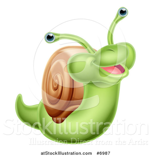 Vector Illustration of a Cartoon Cheerful Green Snail