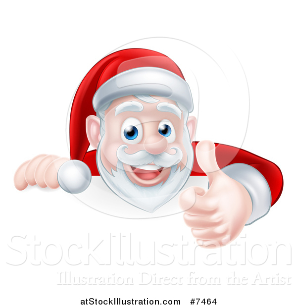 Vector Illustration of a Cartoon Christmas Santa Claus Giving a Thumb up over a Sign