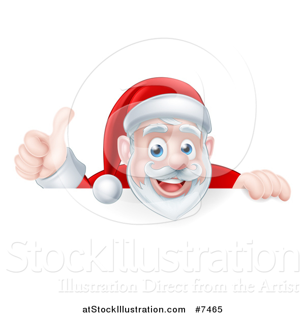 Vector Illustration of a Cartoon Christmas Santa Claus Giving a Thumb up over a Sign