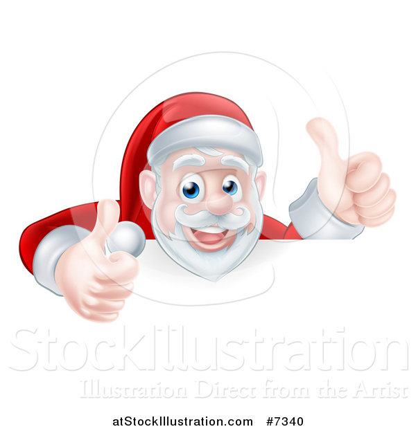 Vector Illustration of a Cartoon Christmas Santa Claus Giving Two Thumbs up over a Sign