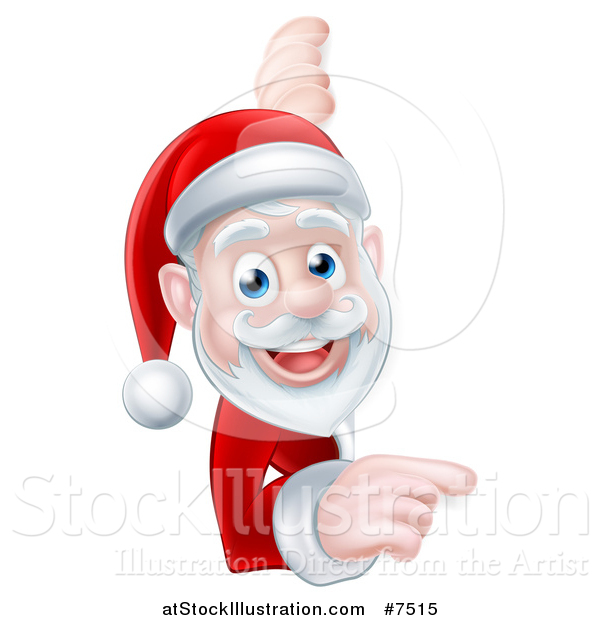 Vector Illustration of a Cartoon Christmas Santa Claus Pointing Around a Sign