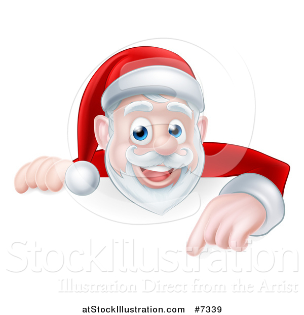 Vector Illustration of a Cartoon Christmas Santa Claus Pointing down over a Sign