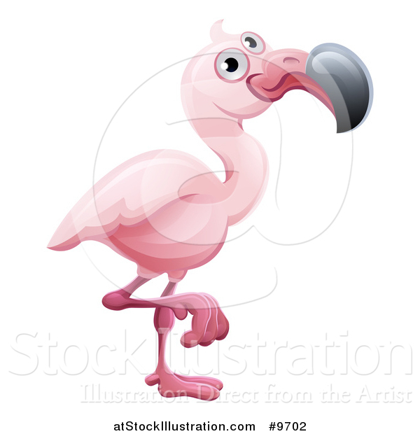 Vector Illustration of a Cartoon Cute African Safari Pink Flamingo