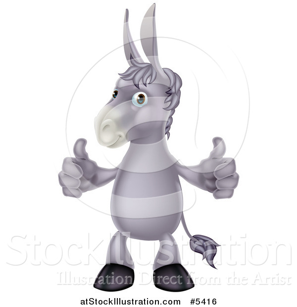 Vector Illustration of a Cartoon Donkey Standing and Holding Two Thumbs up