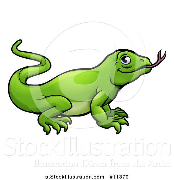 Vector Illustration of a Cartoon Green Komodo Dragon Lizard