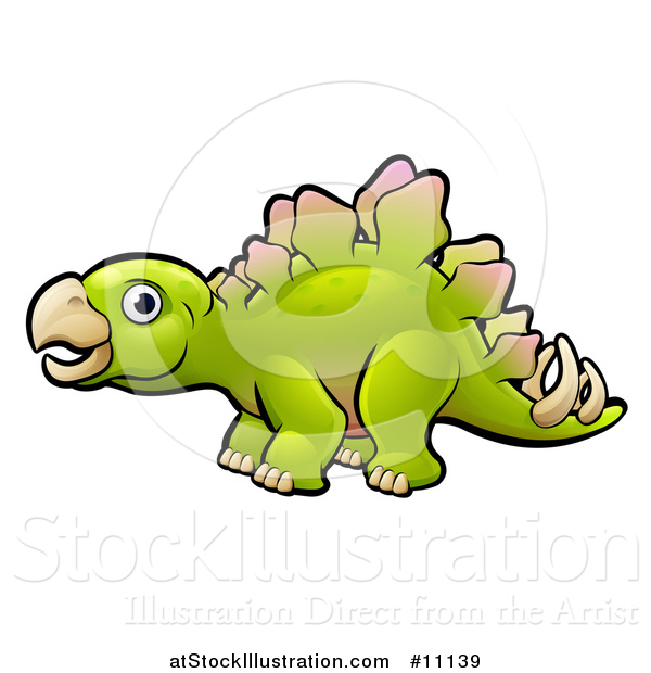 Vector Illustration of a Cartoon Green Stegosaur Dino