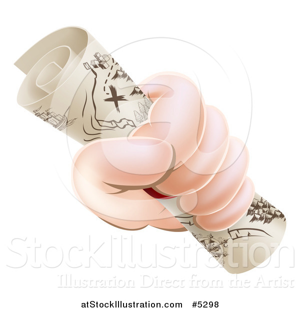 Vector Illustration of a Cartoon Hand Holding a Treasure Map