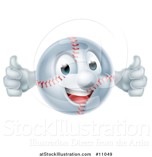 Vector Illustration of a Cartoon Happy Baseball Mascot Giving Two Thumbs up