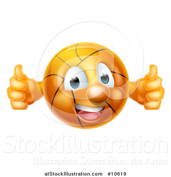 Vector Illustration of a Cartoon Happy Basketball Character Holding Two Thumbs up