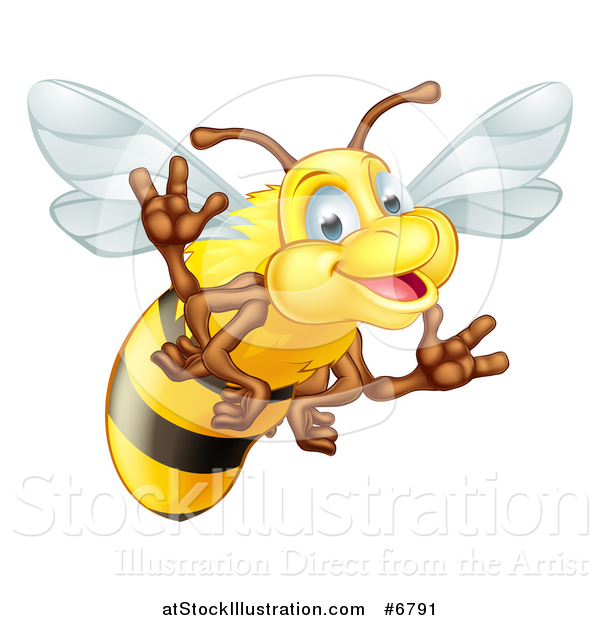 Vector Illustration of a Cartoon Happy Bee Waving