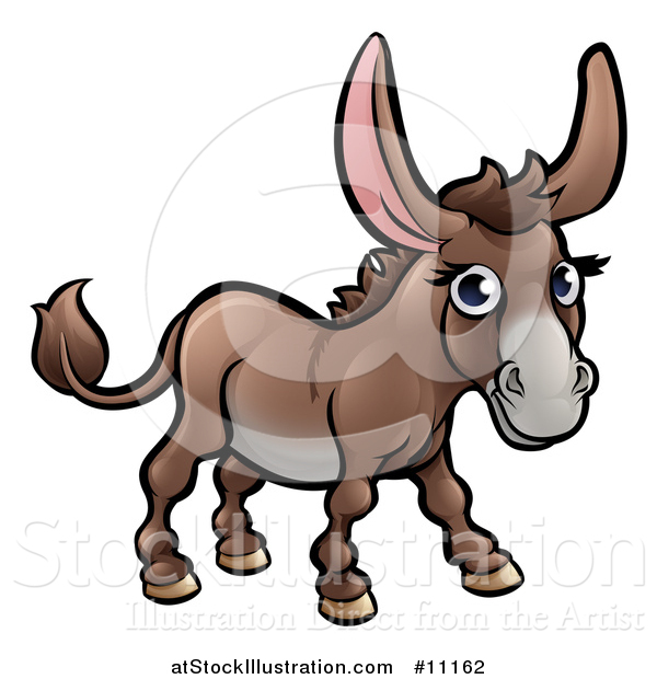 Vector Illustration of a Cartoon Happy Brown Donkey