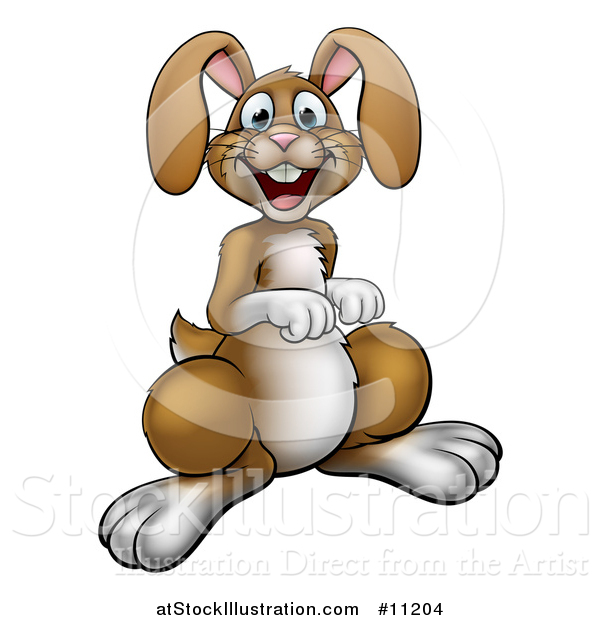 Vector Illustration of a Cartoon Happy Brown Easter Bunny Rabbit