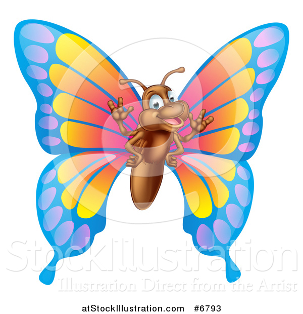 Vector Illustration of a Cartoon Happy Butterfly Waving