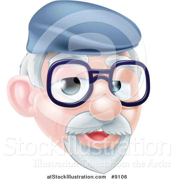 Vector Illustration of a Cartoon Happy Caucasian Senior Citizen Man Wearing Glasses and a Hat