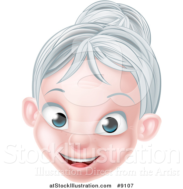 Vector Illustration of a Cartoon Happy Caucasian Senior Citizen Woman with Silver Hair