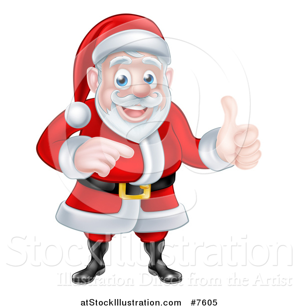 Vector Illustration of a Cartoon Happy Christmas Santa Claus Giving a Thumb up and Pointing to the Right