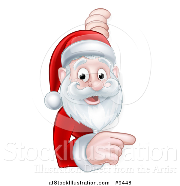 Vector Illustration of a Cartoon Happy Christmas Santa Claus Pointing Around a Sign