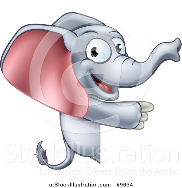 Vector Illustration of a Cartoon Happy Elephant Pointing Around a Sign