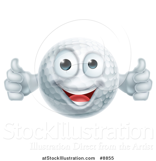 Vector Illustration of a Cartoon Happy Golf Ball Character Giving Two Thumbs up