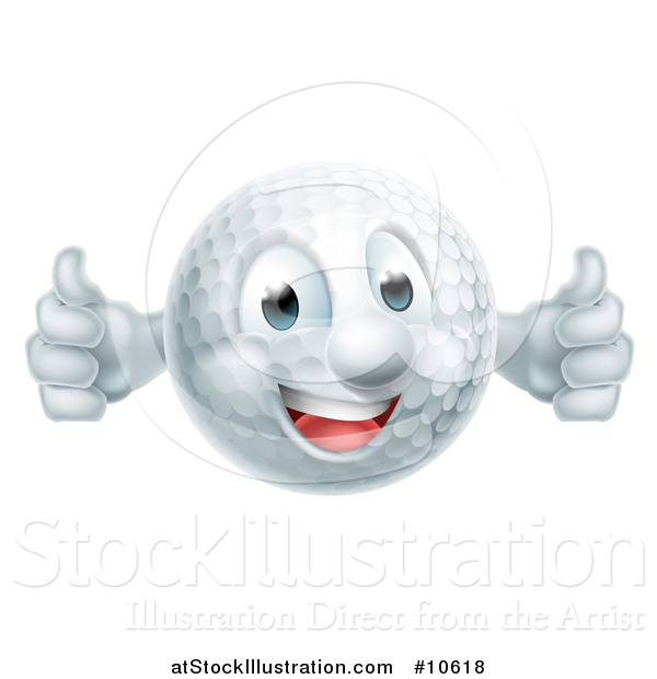 Vector Illustration of a Cartoon Happy Golf Ball Mascot Giving Two Thumbs up