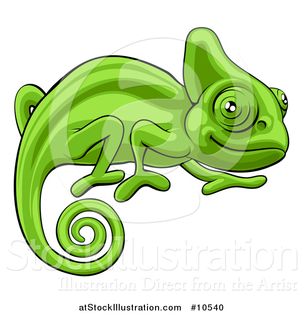 Vector Illustration of a Cartoon Happy Green Chameleon Lizard