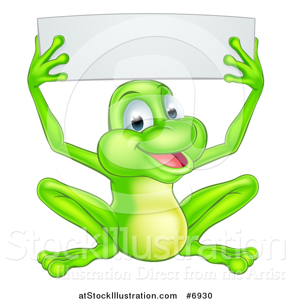 Vector Illustration of a Cartoon Happy Green Frog Holding up a Blank Sign