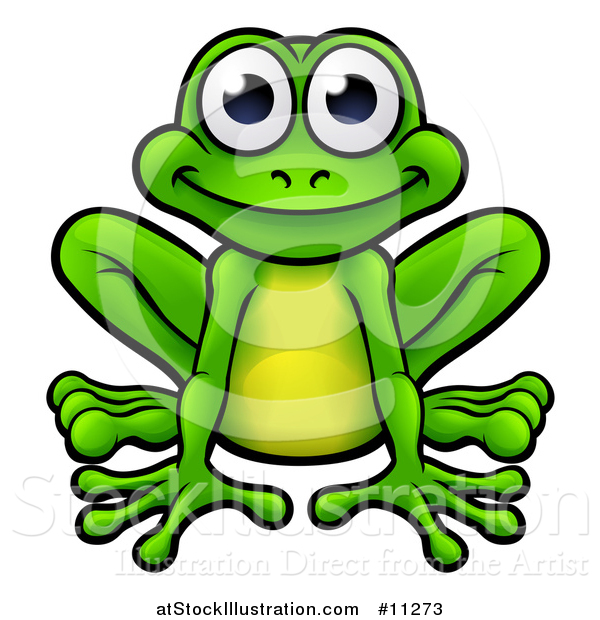 Vector Illustration of a Cartoon Happy Green Frog Sitting