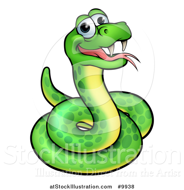 Vector Illustration of a Cartoon Happy Green Snake