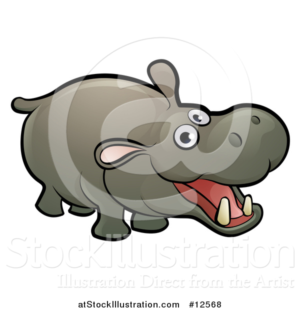 Vector Illustration of a Cartoon Happy Hippopotamus