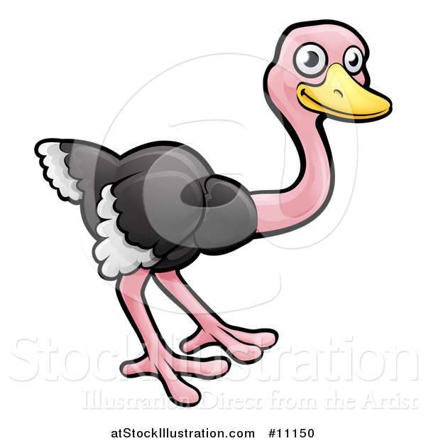 Vector Illustration of a Cartoon Happy Ostrich