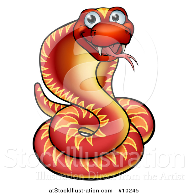Vector Illustration of a Cartoon Happy Red Cobra Snake
