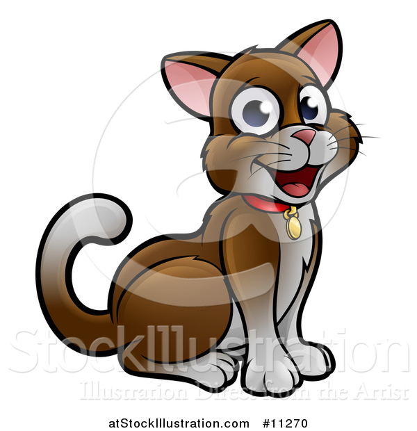 Vector Illustration of a Cartoon Happy Sitting Brown and White Cat