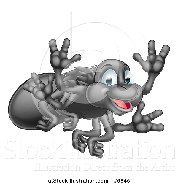 Vector Illustration of a Cartoon Happy Spider Waving