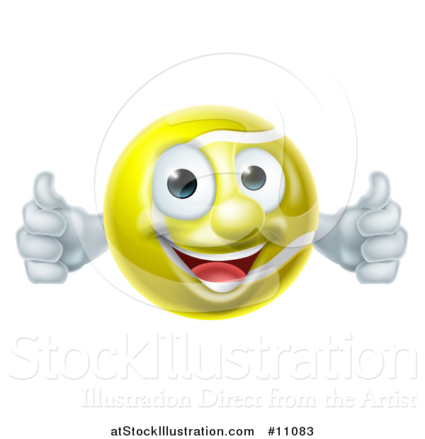 Vector Illustration of a Cartoon Happy Tennis Ball Mascot Character Giving Two Thumbs up