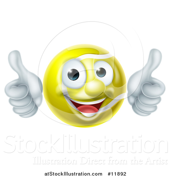 Vector Illustration of a Cartoon Happy Tennis Ball Mascot Giving Two Thumbs up