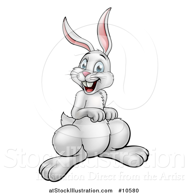 Vector Illustration of a Cartoon Happy White Easter Bunny Rabbit