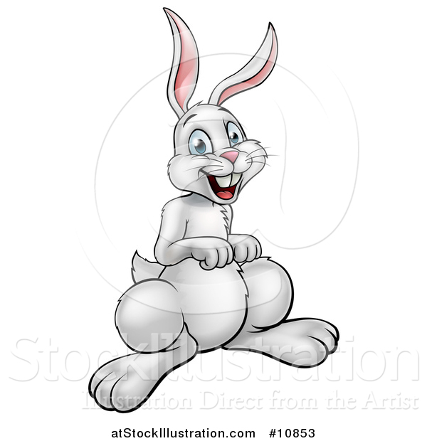 Vector Illustration of a Cartoon Happy White Easter Rabbit