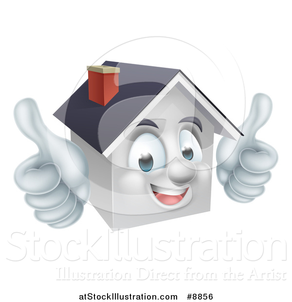 Vector Illustration of a Cartoon Happy White Home Mascot Giving Two Thumbs up