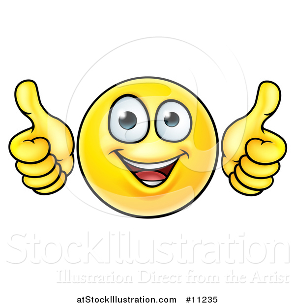 Vector Illustration of a Cartoon Happy Yellow Emoji Smiley Face Emoticon Holding Two Thumbs up