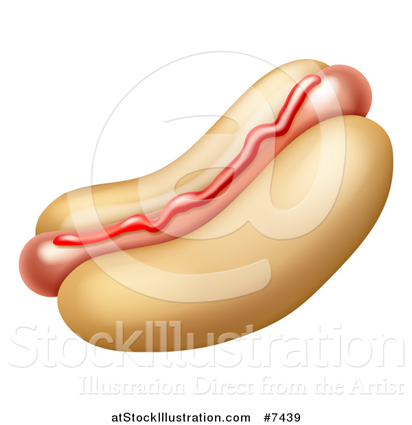 Vector Illustration of a Cartoon Hot Dog with a Strip of Ketchup