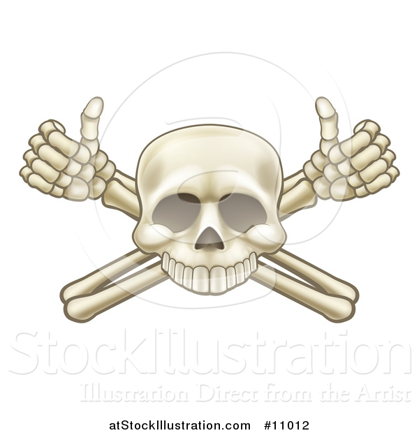 Vector Illustration of a Cartoon Human Skull and Crossbone Arms with Thumbs up