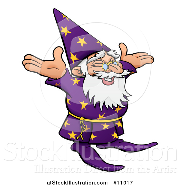 Vector Illustration of a Cartoon Old Wizard Cheering or Welcoming