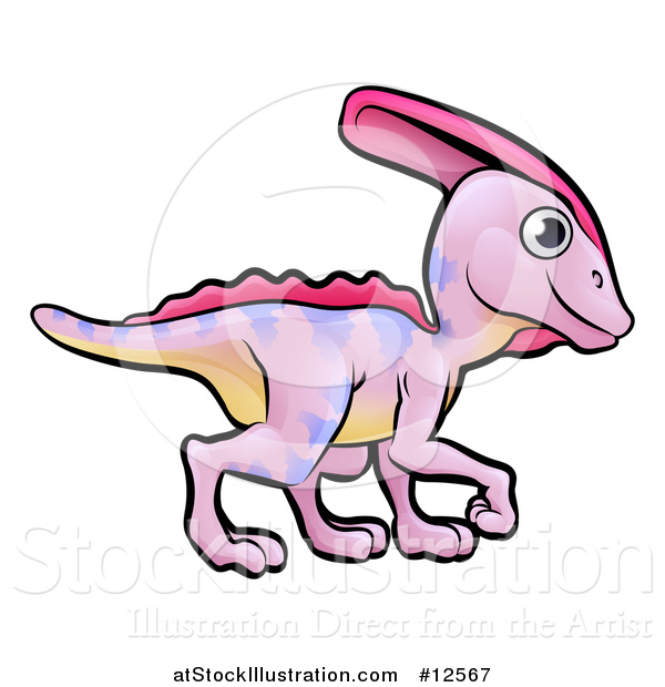 Vector Illustration of a Cartoon Pink Parasaurolophus Dinosaur