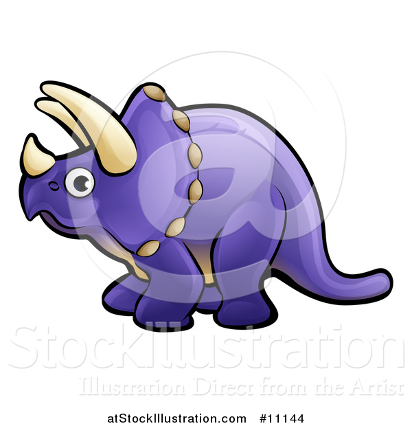 Vector Illustration of a Cartoon Purple Triceratops Dino Facing Left