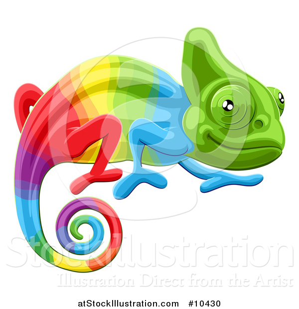 Vector Illustration of a Cartoon Rainbow Chameleon Lizard
