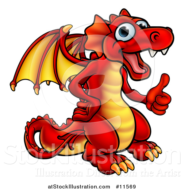 Vector Illustration of a Cartoon Red Dragon Giving a Thumb up