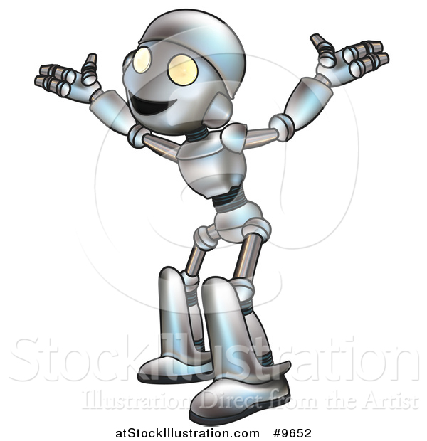 Vector Illustration of a Cartoon Robot Character Welcoming or Shrugging