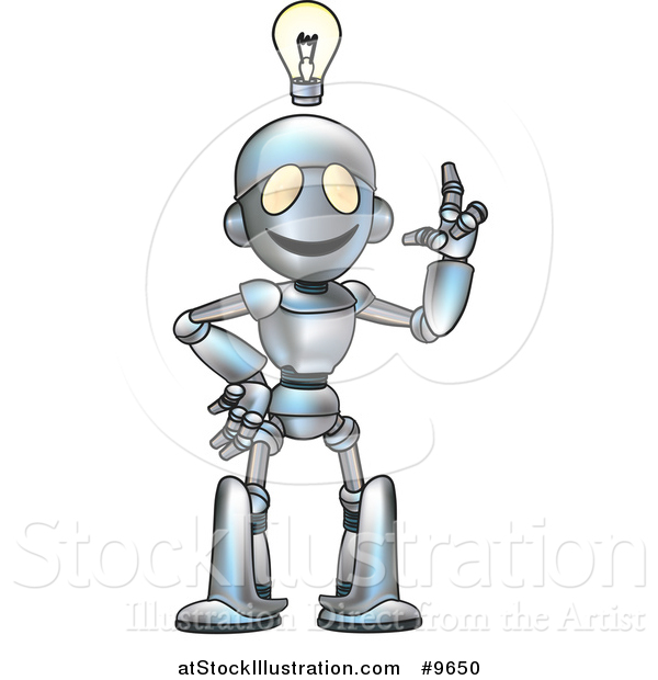 Vector Illustration of a Cartoon Robot Character with an Idea