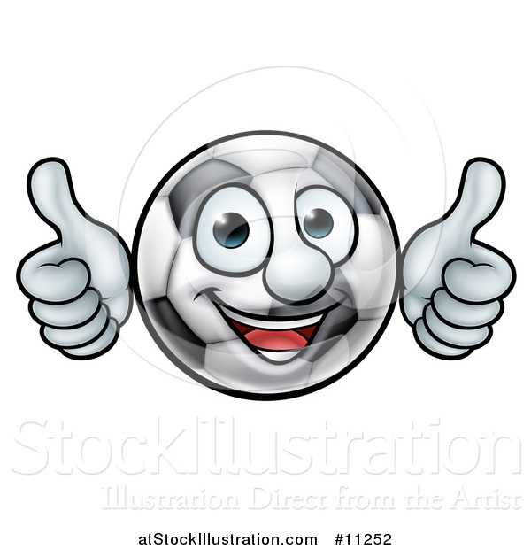 Vector Illustration of a Cartoon Soccer Ball Mascot Character Giving Two Thumbs up